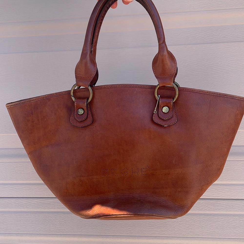 Vintage Tan Italian Leather Silk Lined Bag